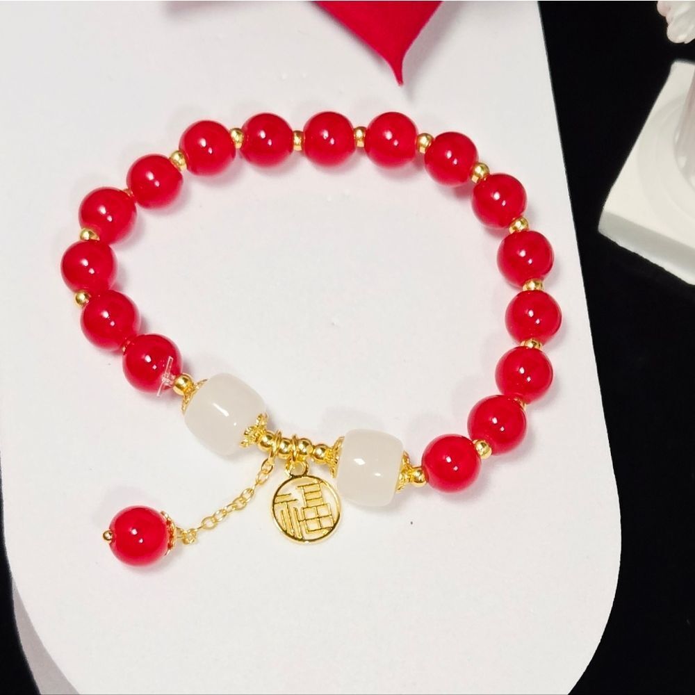 Red Glass Beaded Lucky Coin Bracelet – Chinese New Year Gold Charm Gift